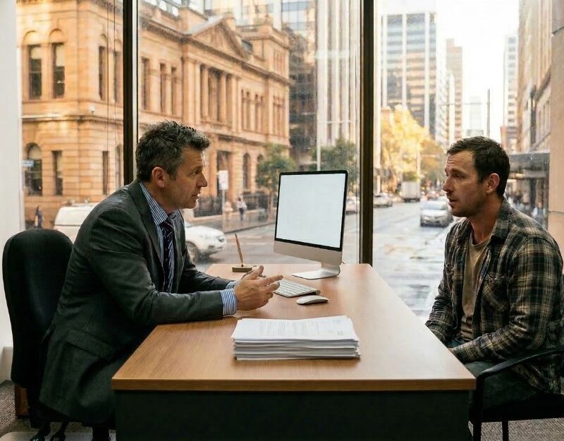 Worker talking to a compensation lawyer, asking if he could still be terminated while on workers compensation