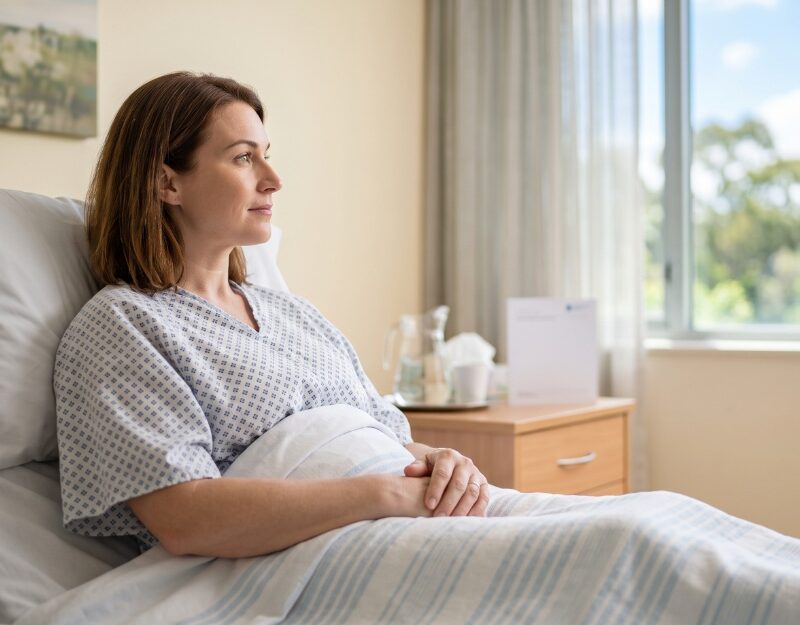 Patient reflecting in a hospital room, considering a medical negligence claim NSW