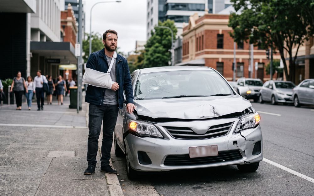Man documenting his vehicle details after a road accident in NSW, illustrating what to do in the first 30 days